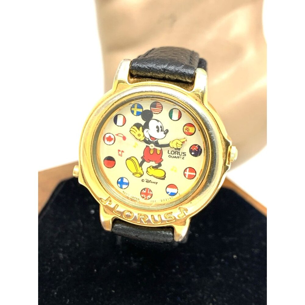 Lorus Disney Women's Watch Mickey Mouse Musical Quartz Black Leather Band 34mm